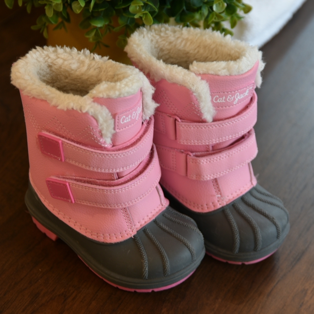 Cat & Jack Pink and Gray Kids Snow Boots